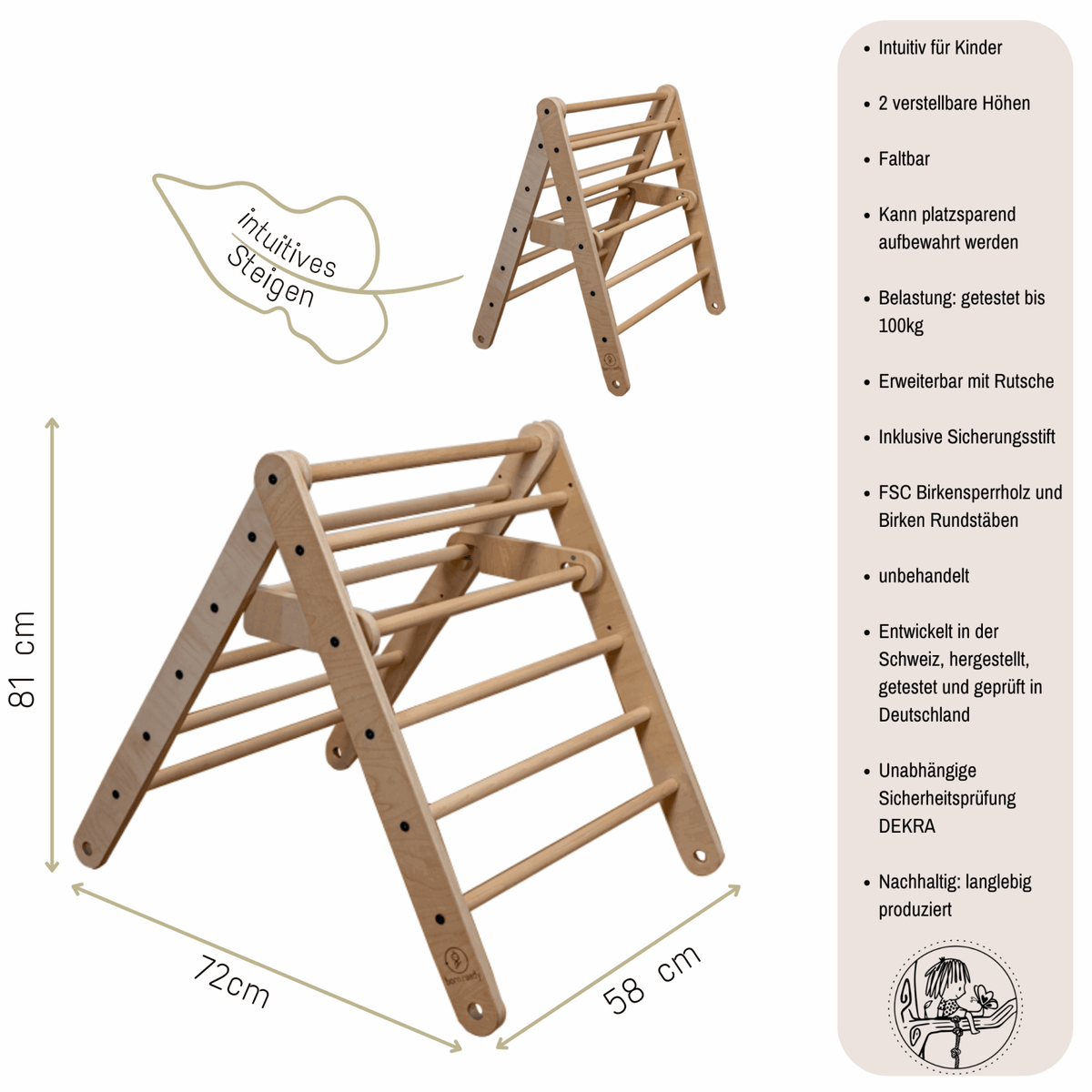 Climber - 2x höhenverstellbar, klappbares Kletterdreieck von Born Ready Toys - Kletterling – einfach Kind sein