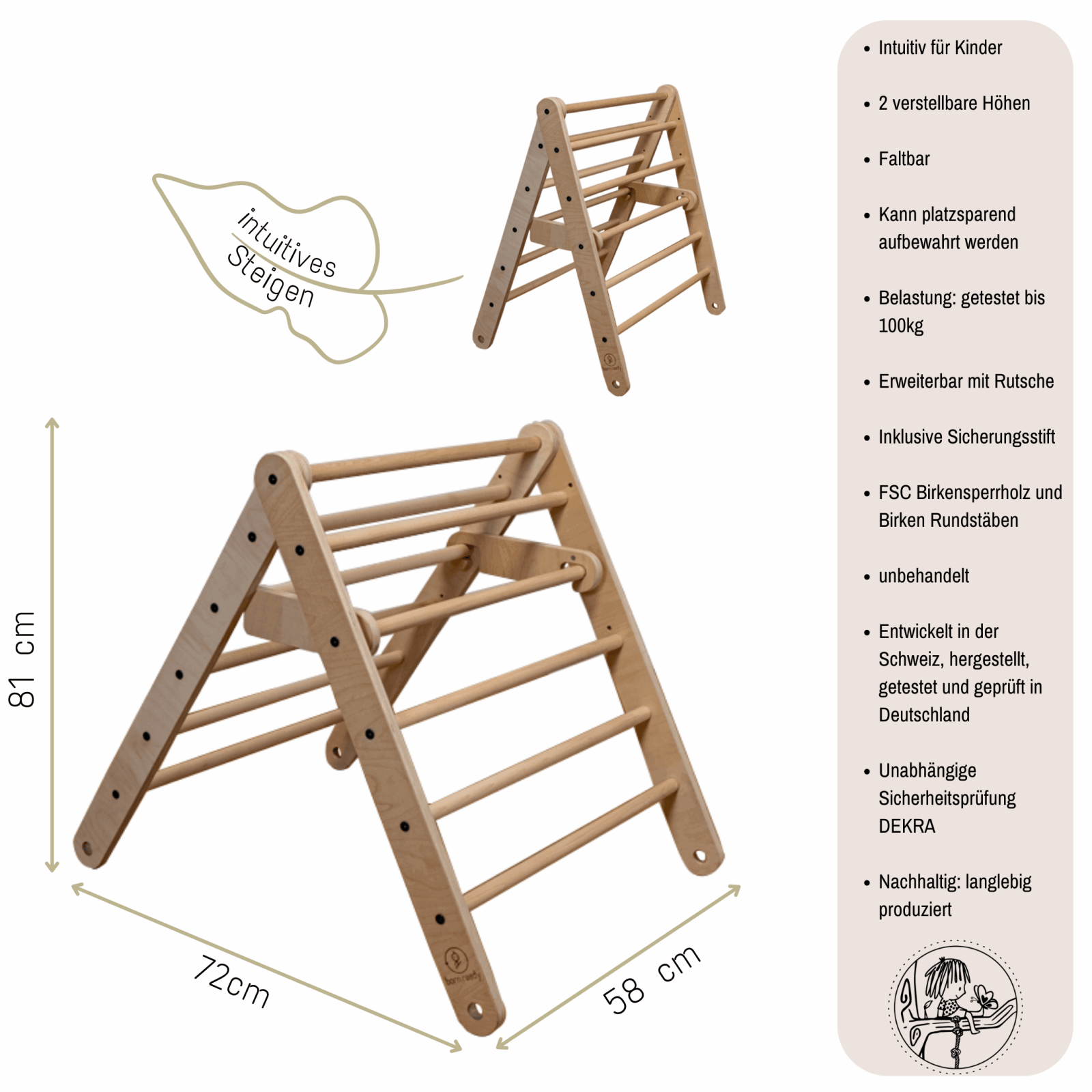Climber - 2x höhenverstellbar, klappbares Kletterdreieck von Born Ready Toys - Kletterling – einfach Kind sein