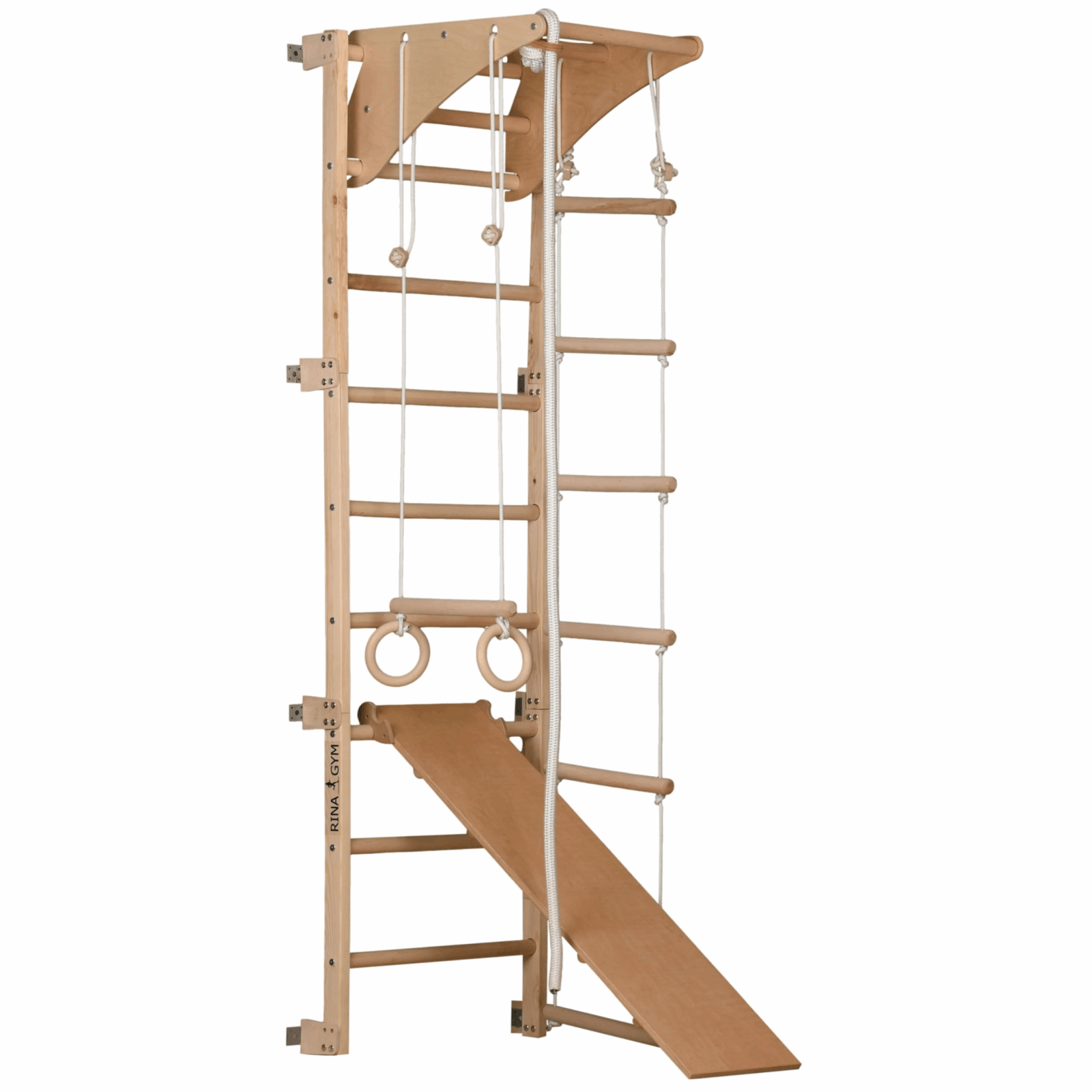 Sprossenwand + Rutsche | 80 kg | 210x70 cm | Klimmzug | Seilleiter | Gymnastikringe - Kletterling – einfach Kind sein