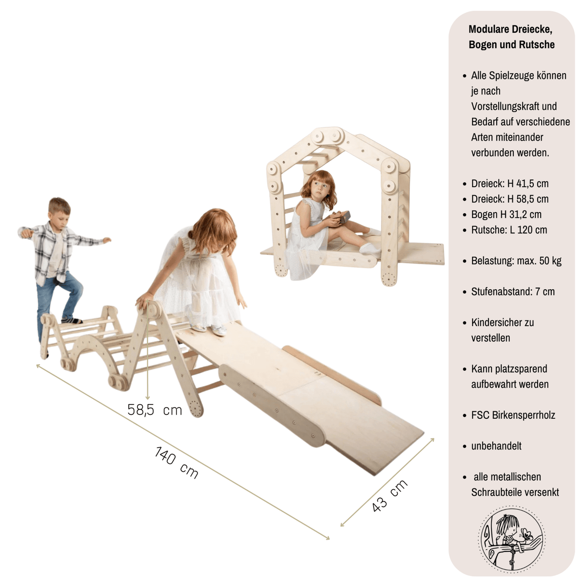 Modulares Kletterdreieck - Set ROBY | 58,5 cm | von Dreieck bis Komplettset wählbar | erweiterbar - Kletterling – einfach Kind sein