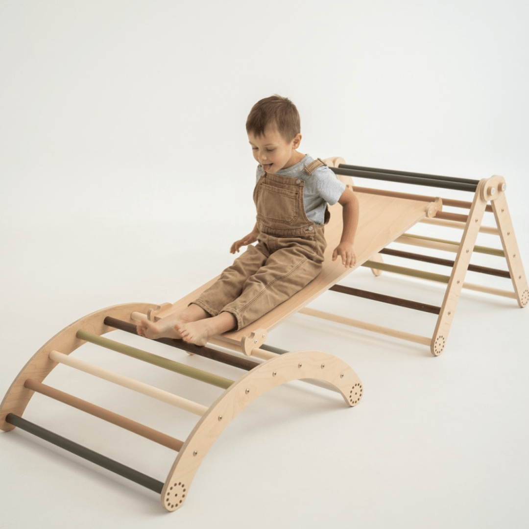 Kletterset MOON FLOW Green 3 in 1 | GRÜN | 57 cm hoch | Rutsche wählbar - Kletterling – einfach Kind sein