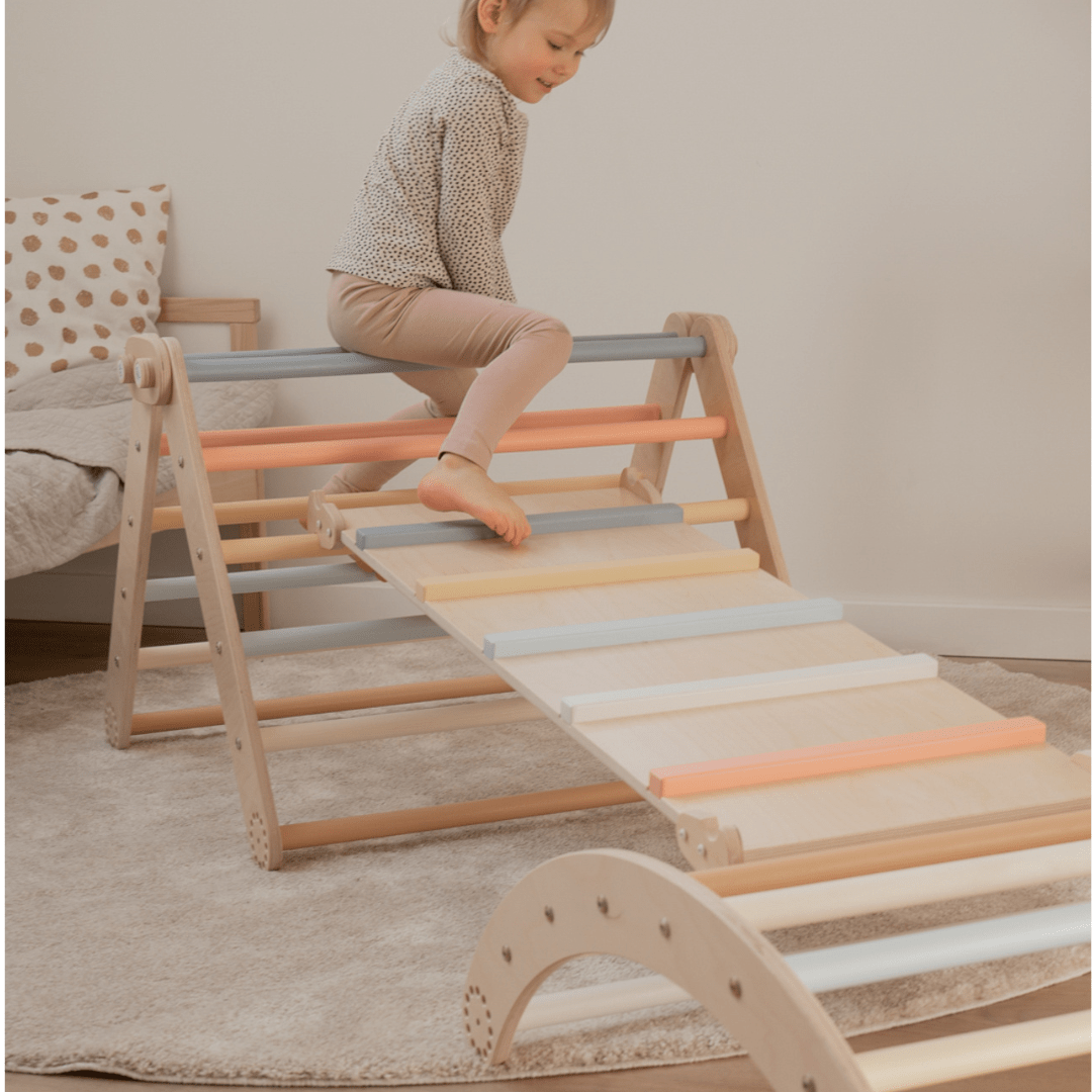 Kletterdreieck - Set MOON FLOW Rosé 3 in 1 | Rosa | 57 cm hoch | Rutsche wählbar - Kletterling – einfach Kind sein