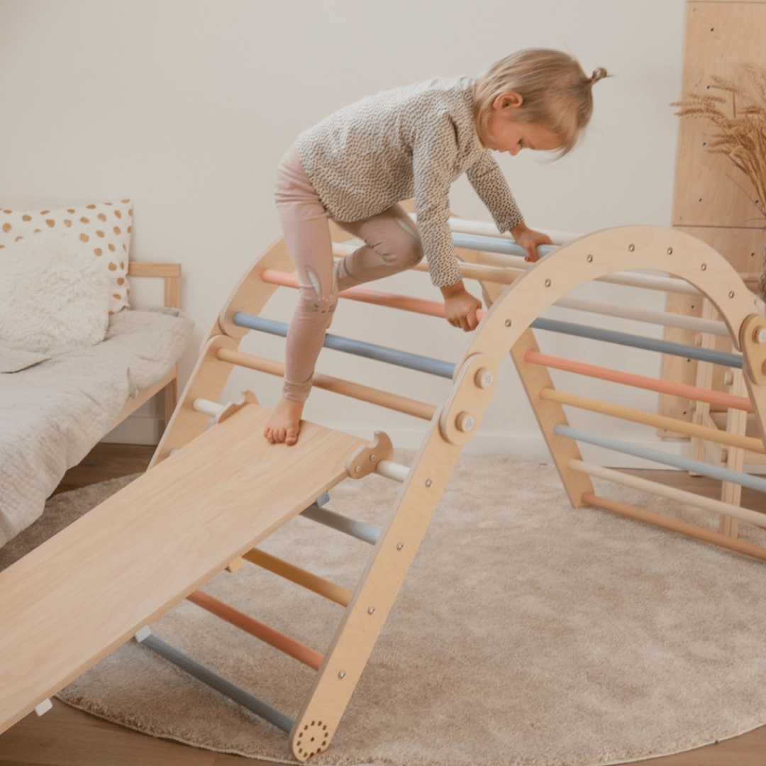 Kletterdreieck - Set MOON FLOW Rosé 3 in 1 | Rosa | 57 cm hoch | Rutsche wählbar - Kletterling – einfach Kind sein