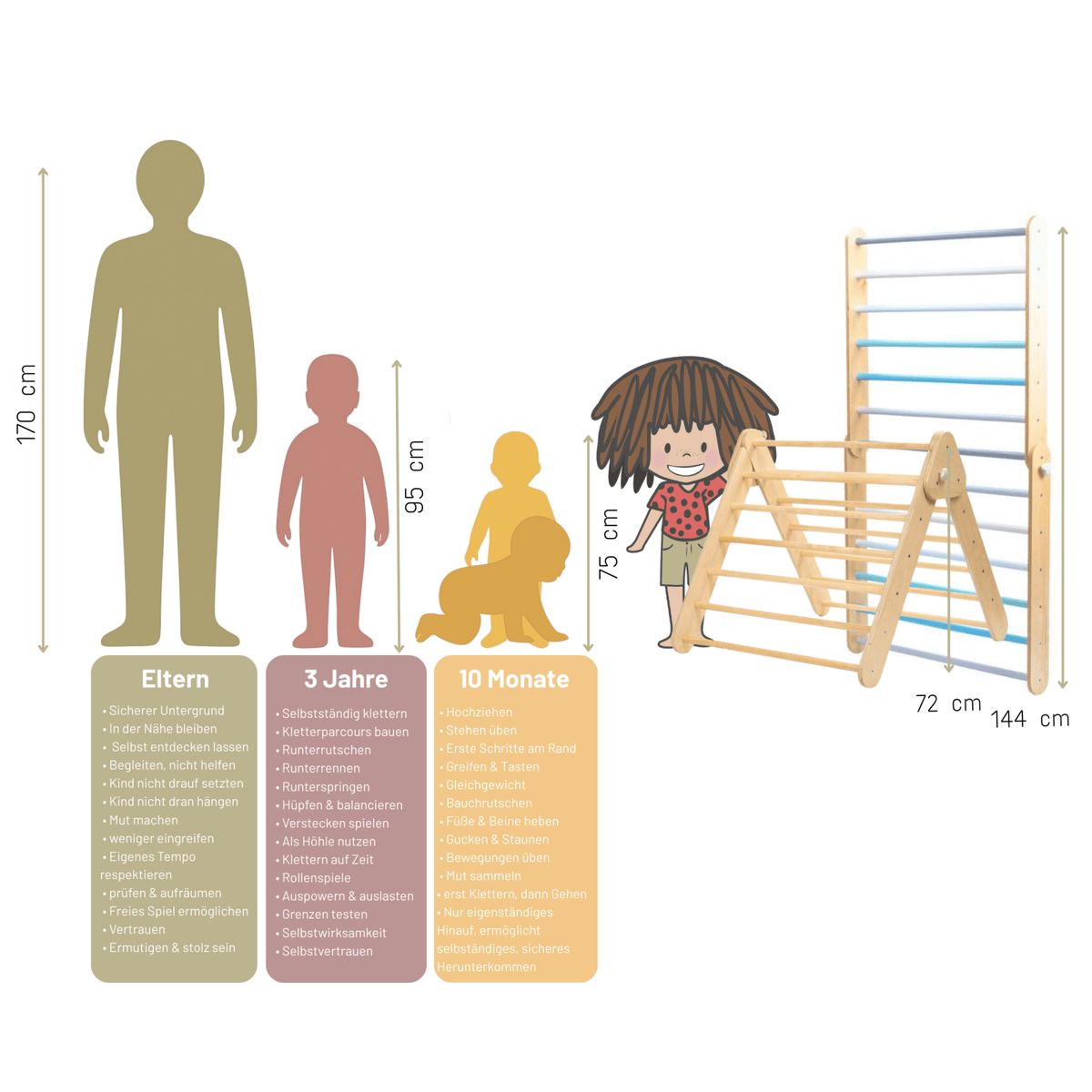 Kletterdreieck GO UP 2in1 | Sprossenwand | 68 - 144 cm | wandelbar | in 3 Farben | Zubehör erhältlich - Kletterling – einfach Kind sein