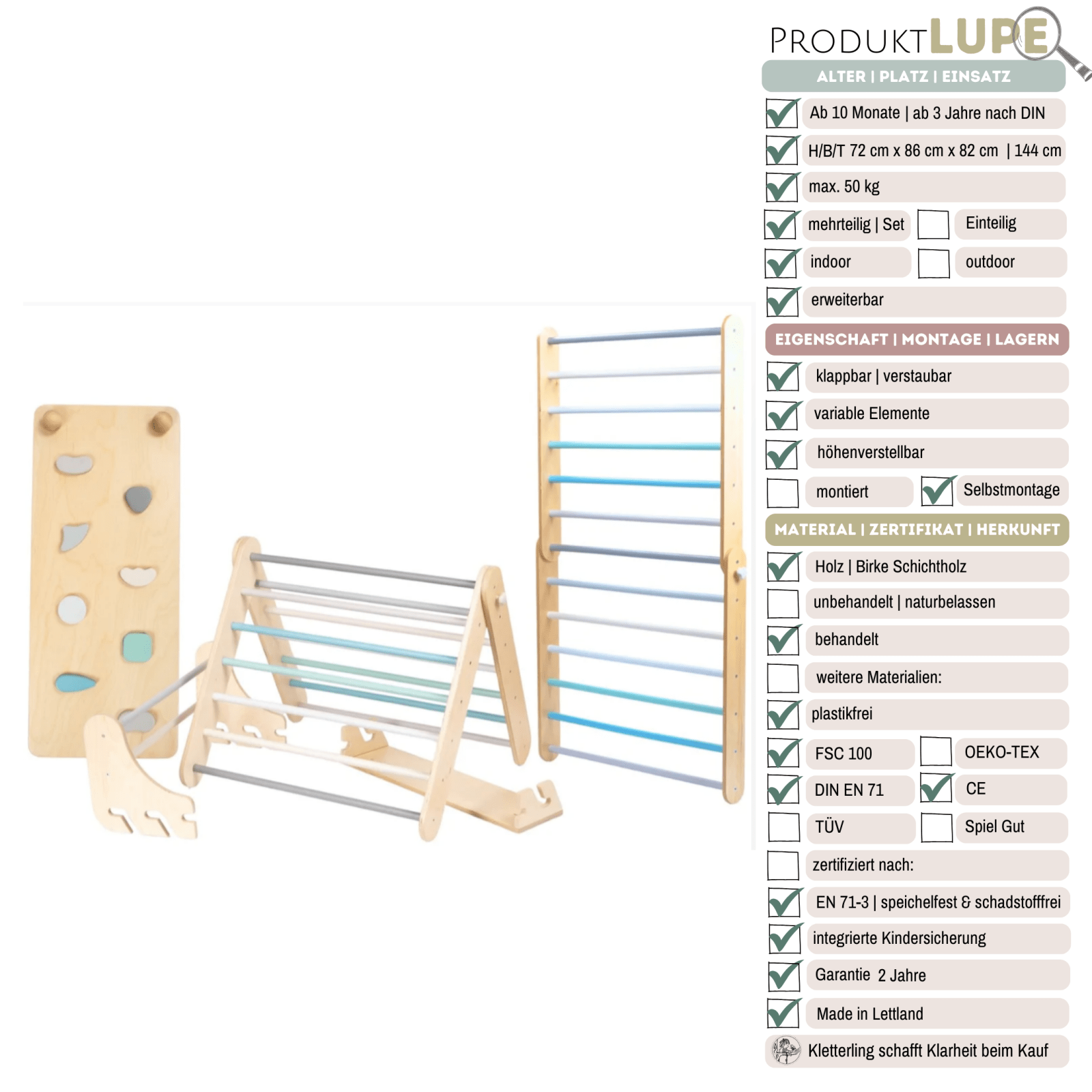 Kletterdreieck GO UP 2in1 + Rutsche | Sprossenwand | 2 - seitige Kletterrutsche | 68 cm | wandelbar | Zubehör erhältlich - Kletterling – einfach Kind sein