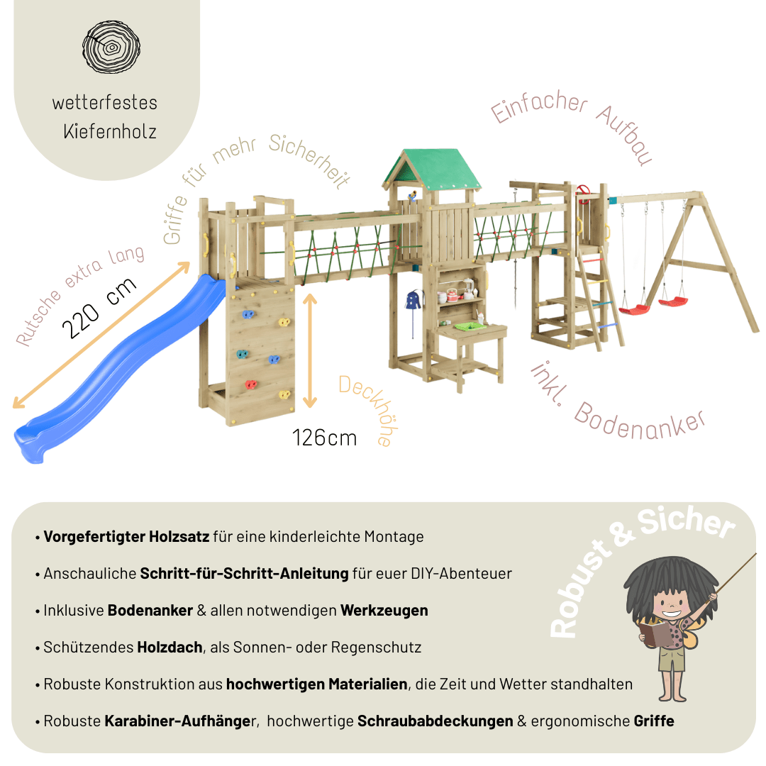 Spielturm GOO SPACE | Klettergerüst OUTDOOR | 3 Türme | 2 Brücken | Matschküche & mehr - Kletterling – einfach Kind sein