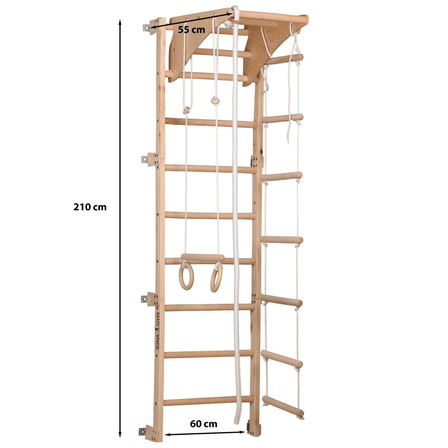 Sprossenwand | 80 kg | 210x70 cm | Klimmzug | Seilleiter | Gymnastikringe - Kletterling – einfach Kind sein