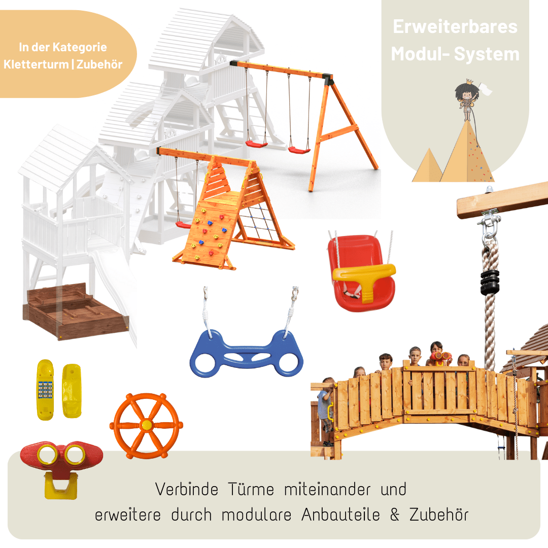 Spielturm GOO SPACE | Klettergerüst OUTDOOR | 3 Türme | 2 Brücken | Matschküche & mehr - Kletterling – einfach Kind sein