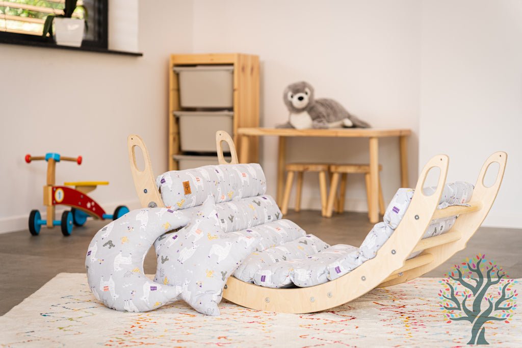 Kletter - Set mit Rollenrutsche 4in1 (Medium) - Wippe, klappbares Dreieck, Klettersteig & Rollrutsche - Förderung der motorischen Fähigkeiten ab 2 Jahren - Kletterling – einfach Kind sein