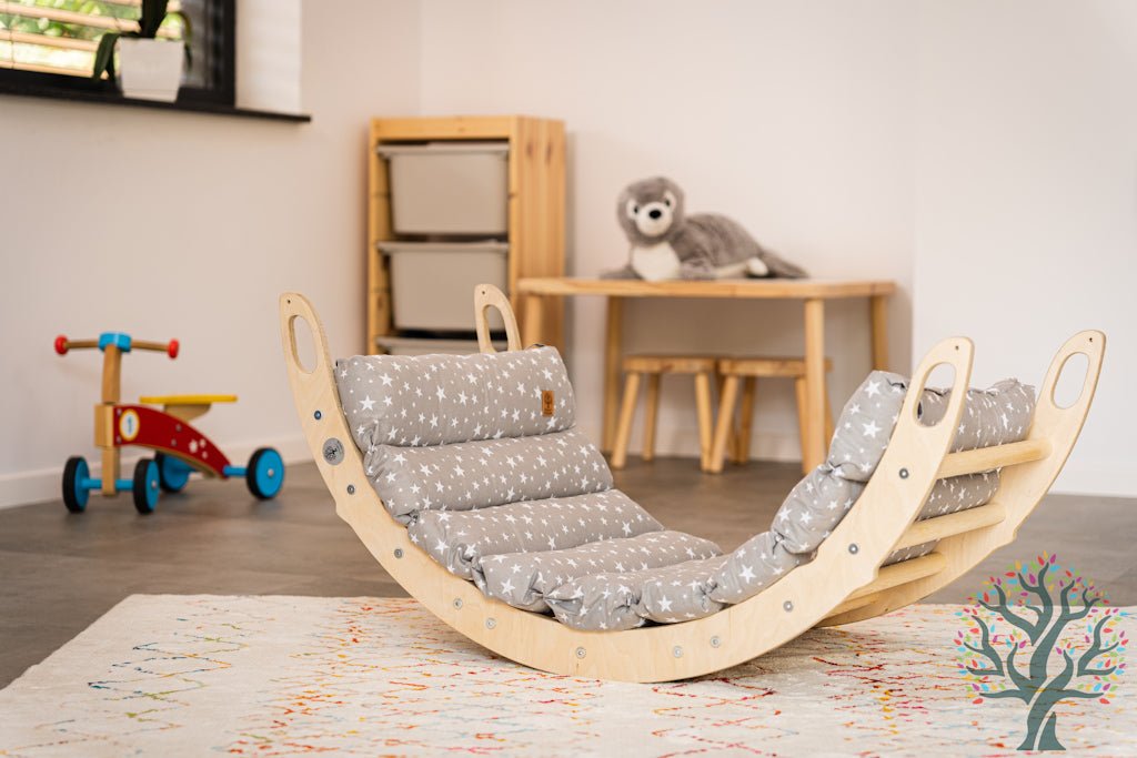 Kletter - Set mit Rollenrutsche 4in1 (Medium) - Wippe, klappbares Dreieck, Klettersteig & Rollrutsche - Förderung der motorischen Fähigkeiten ab 2 Jahren - Kletterling – einfach Kind sein