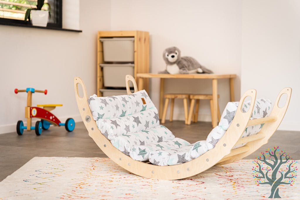 Kletter - Set mit Rollenrutsche 4in1 (Medium) - Wippe, klappbares Dreieck, Klettersteig & Rollrutsche - Förderung der motorischen Fähigkeiten ab 2 Jahren - Kletterling – einfach Kind sein