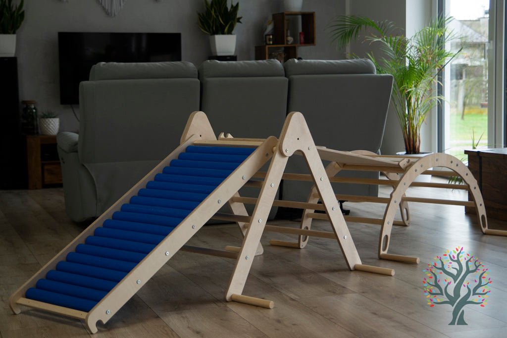 Kletter - Set mit Rollenrutsche 4in1 (Medium) - Wippe, klappbares Dreieck, Klettersteig & Rollrutsche - Förderung der motorischen Fähigkeiten ab 2 Jahren - Kletterling – einfach Kind sein