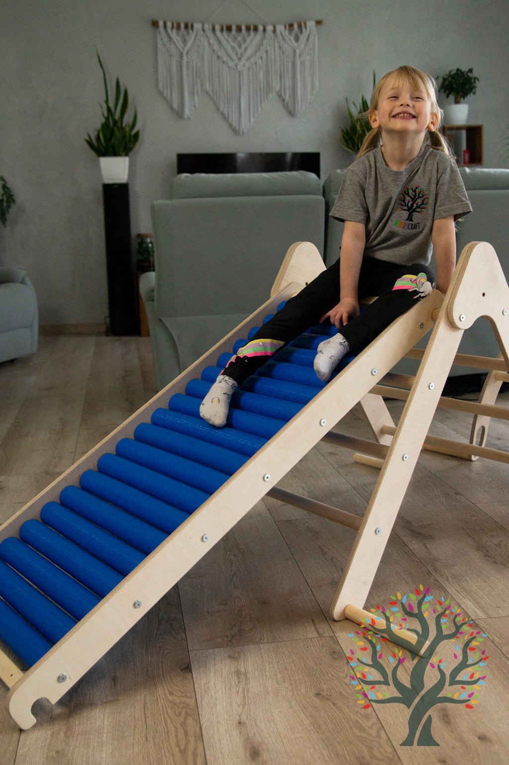 Kletter - Set mit Rollenrutsche 4in1 (Medium) - Wippe, klappbares Dreieck, Klettersteig & Rollrutsche - Förderung der motorischen Fähigkeiten ab 2 Jahren - Kletterling – einfach Kind sein