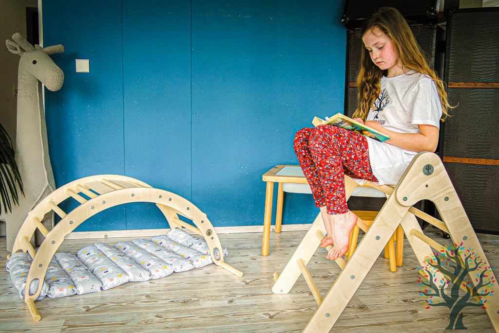 Kletter - Set 3in1 (Medium) - Wippe, klappbares Dreieck & Klettersteig - Für Kinder ab ca. 2 Jahren - Förderung der Motorik und Kreativität - Kletterling – einfach Kind sein