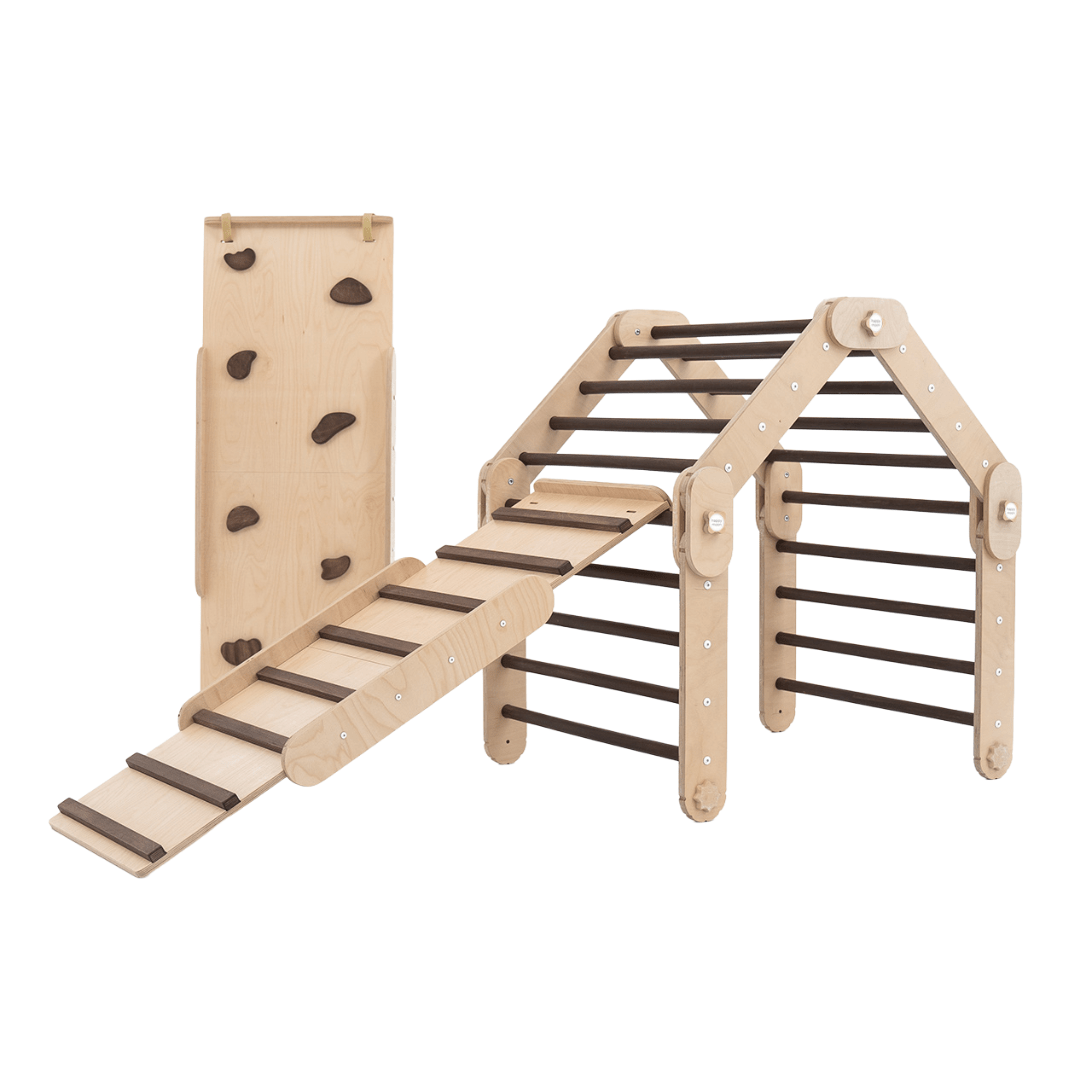 Verstellbares Kletterdreieck DARK FULL MOON + 2 RUTSCHEN | DARKWOOD | 30 Formen | 98 x 67,5 cm | max. 50 kg - Kletterling – einfach Kind sein