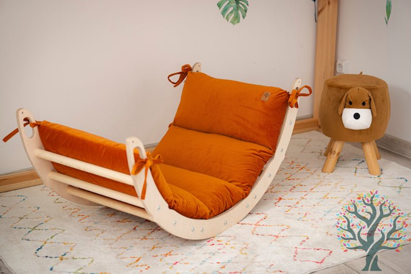 Holzwippe / Kletterbogen (M) mit Premium Auflage - Ideal für Kinder ab 1 Jahr - Förderung von Motorik und Fantasie - Kletterling – einfach Kind sein