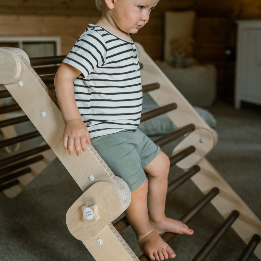 Verstellbares Kletterdreieck DARK FULL MOON + 2 RUTSCHEN | DARKWOOD | 30 Formen | 98 x 67,5 cm | max. 50 kg - Kletterling – einfach Kind sein