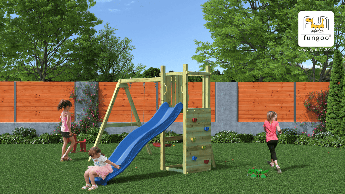 Spielturm FUNNY3 mit Doppelschaukel - Kletterling – einfach Kind sein