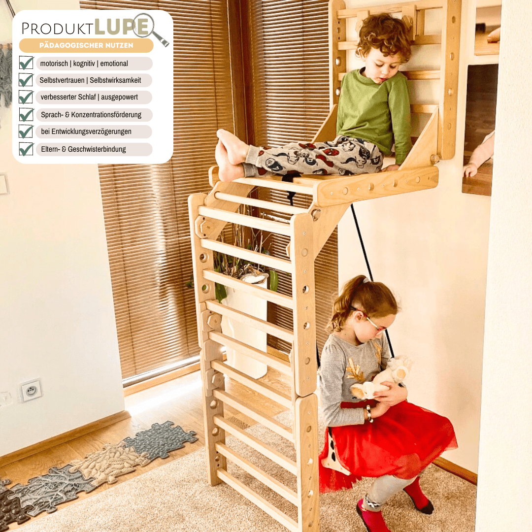 Sprossenwand EMMA SIX + Schaukel | 4 Module | 200 kg belastbar | 6 Aufbauvarianten | modulares System - Kletterling – einfach Kind sein