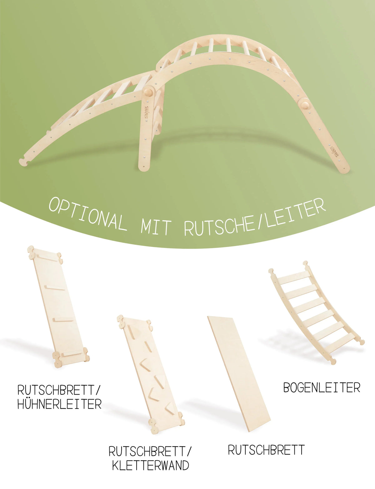 Klettergerüst ZAUBERBERG GROSS | 3 Module | 2x Sprossenstieg + Bogen | 72 cm | Rutsche + Kissen wählbar | erweiterbar - Kletterling – einfach Kind sein