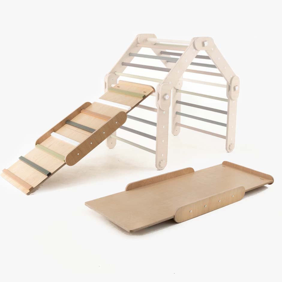 Transformer Kletterdreieck FULL MOON + Rutsche | GRÜN | Rutsche wählbar | 30 Formen | 98 cm | max. 50 kg - Kletterling – einfach Kind sein