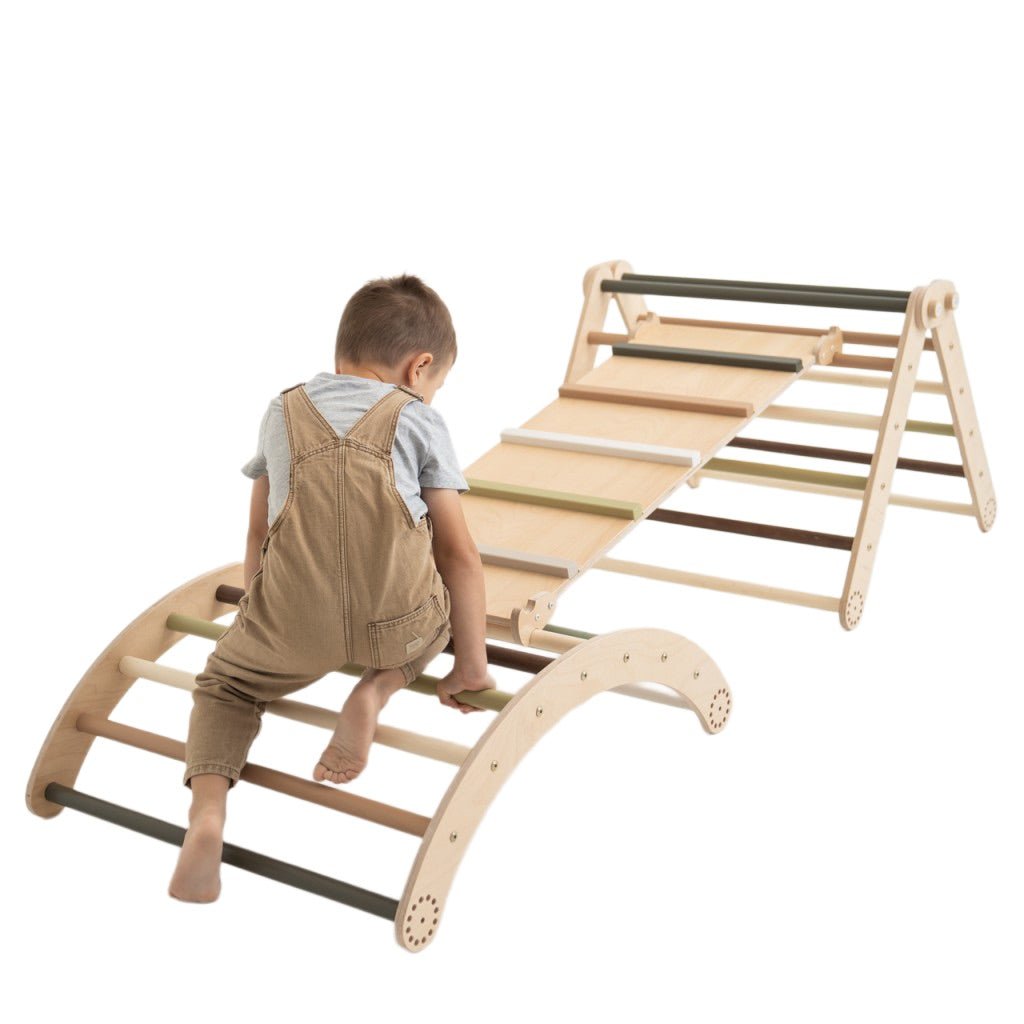 Kletterset MOON FLOW Green 3 in 1 | Grün | 57 cm hoch | Rutsche wählbar - Kletterling – einfach Kind sein