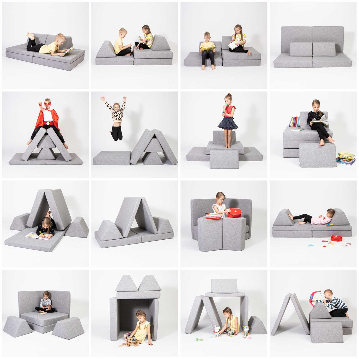 Universelles Kindersofa von monboxy in Grau - Kletterling – einfach Kind sein