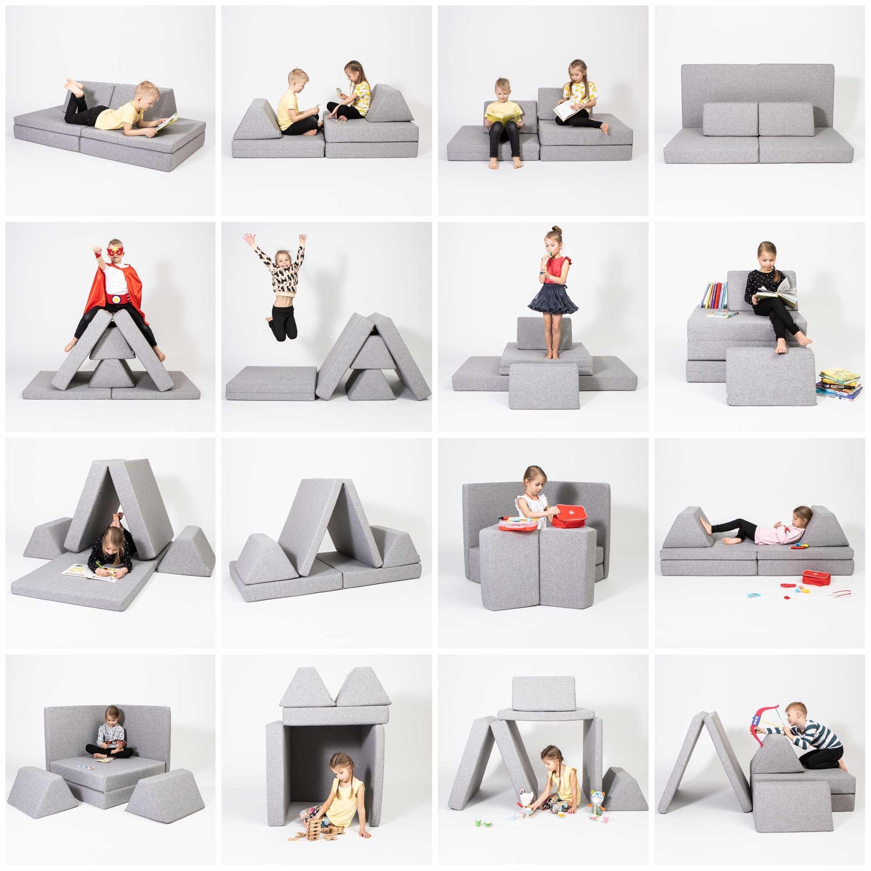 Universelles Kindersofa von monboxy in Grau - Kletterling – einfach Kind sein