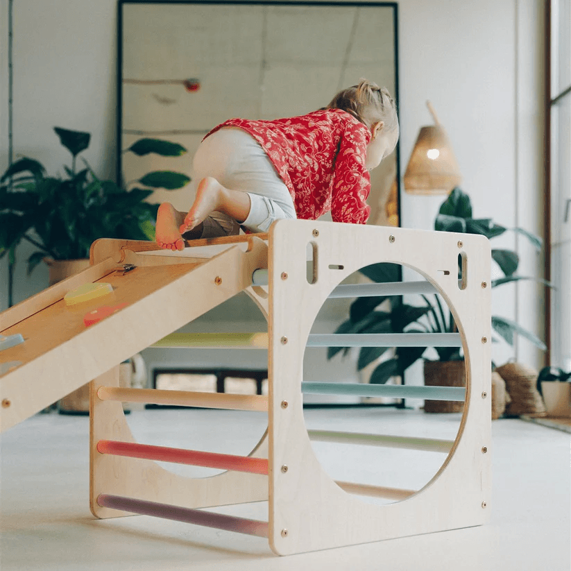 Spielset "Neugierde" natur - Kletterwürfel mit Kletterrutsche - Kletterling – einfach Kind sein