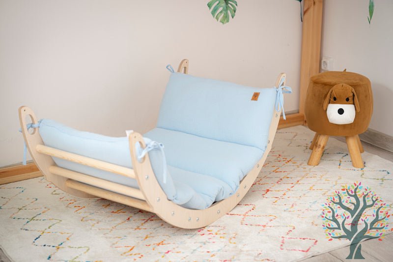 Holzwippe / Kletterbogen (M) mit Premium Auflage - Ideal für Kinder ab 1 Jahr - Förderung von Motorik und Fantasie - Kletterling – einfach Kind sein