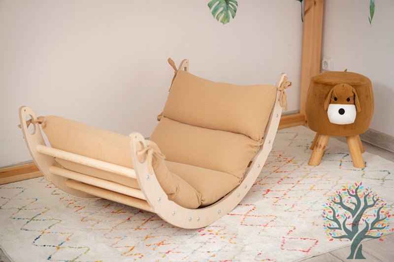 Holzwippe / Kletterbogen (M) mit Premium Auflage - Ideal für Kinder ab 1 Jahr - Förderung von Motorik und Fantasie - Kletterling – einfach Kind sein