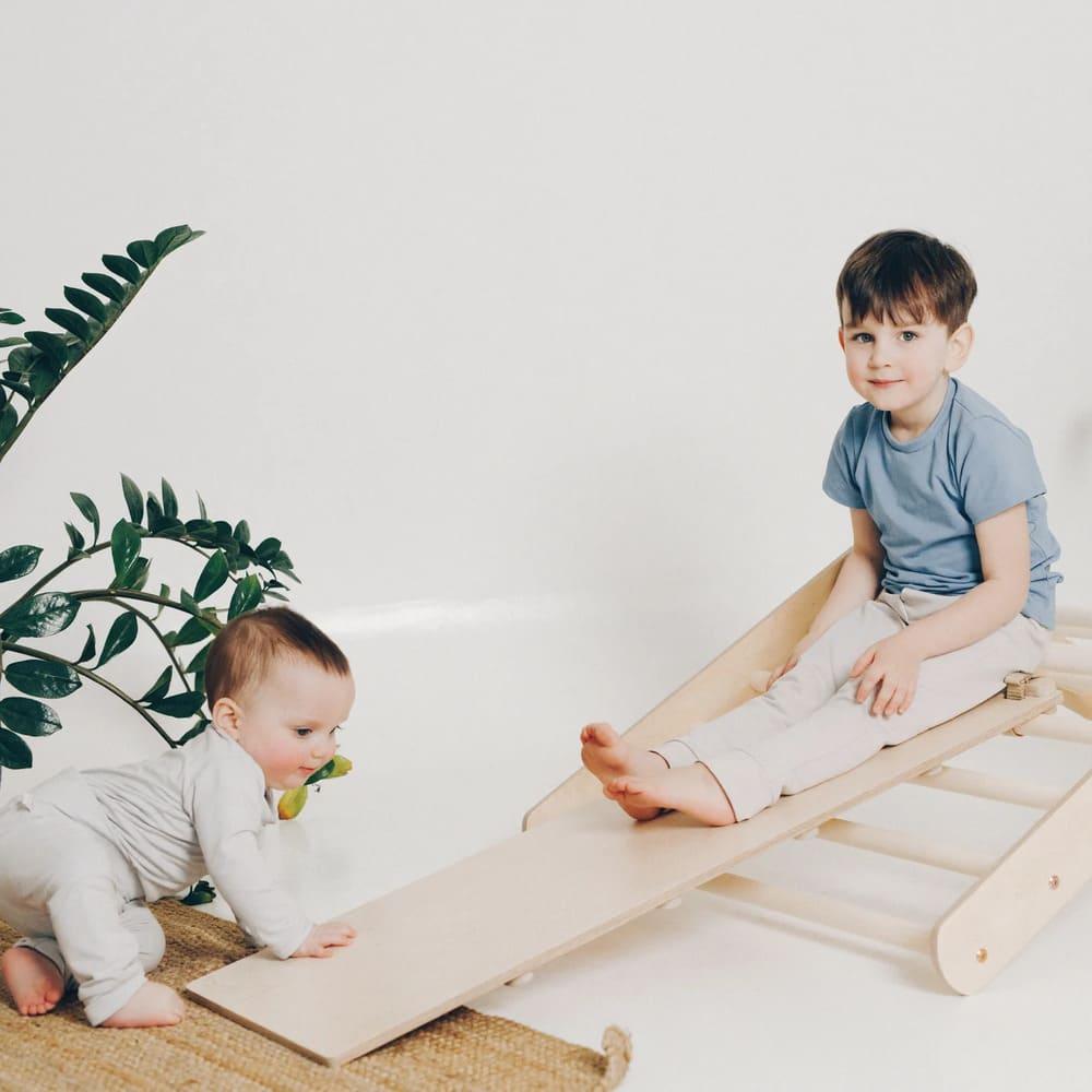 Höhenverstellbares Pikler Dreieck - Set mit Hühnerleiter Rutsche - Kletterling – einfach Kind sein