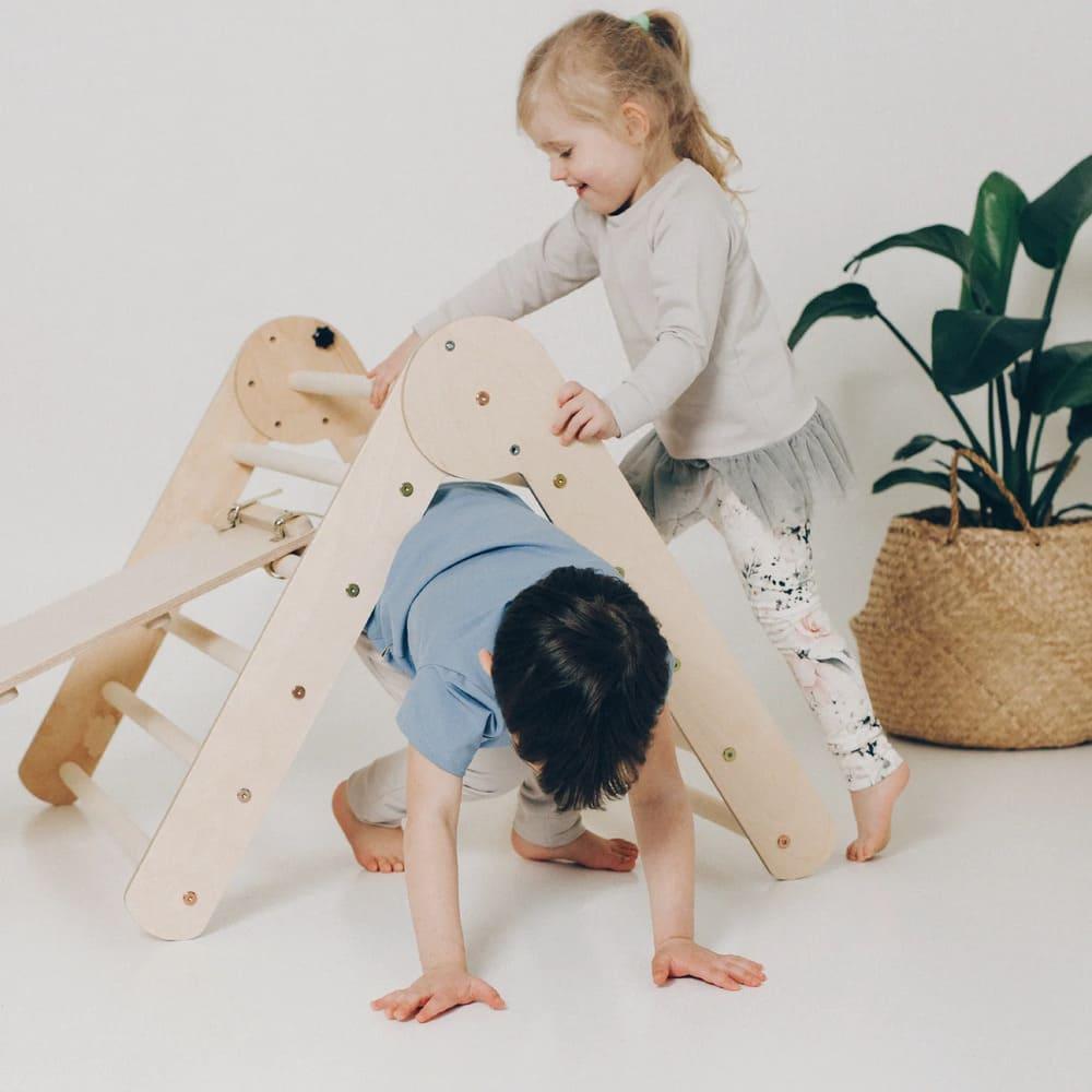 Höhenverstellbares Pikler Dreieck - Set mit Hühnerleiter Rutsche - Kletterling – einfach Kind sein