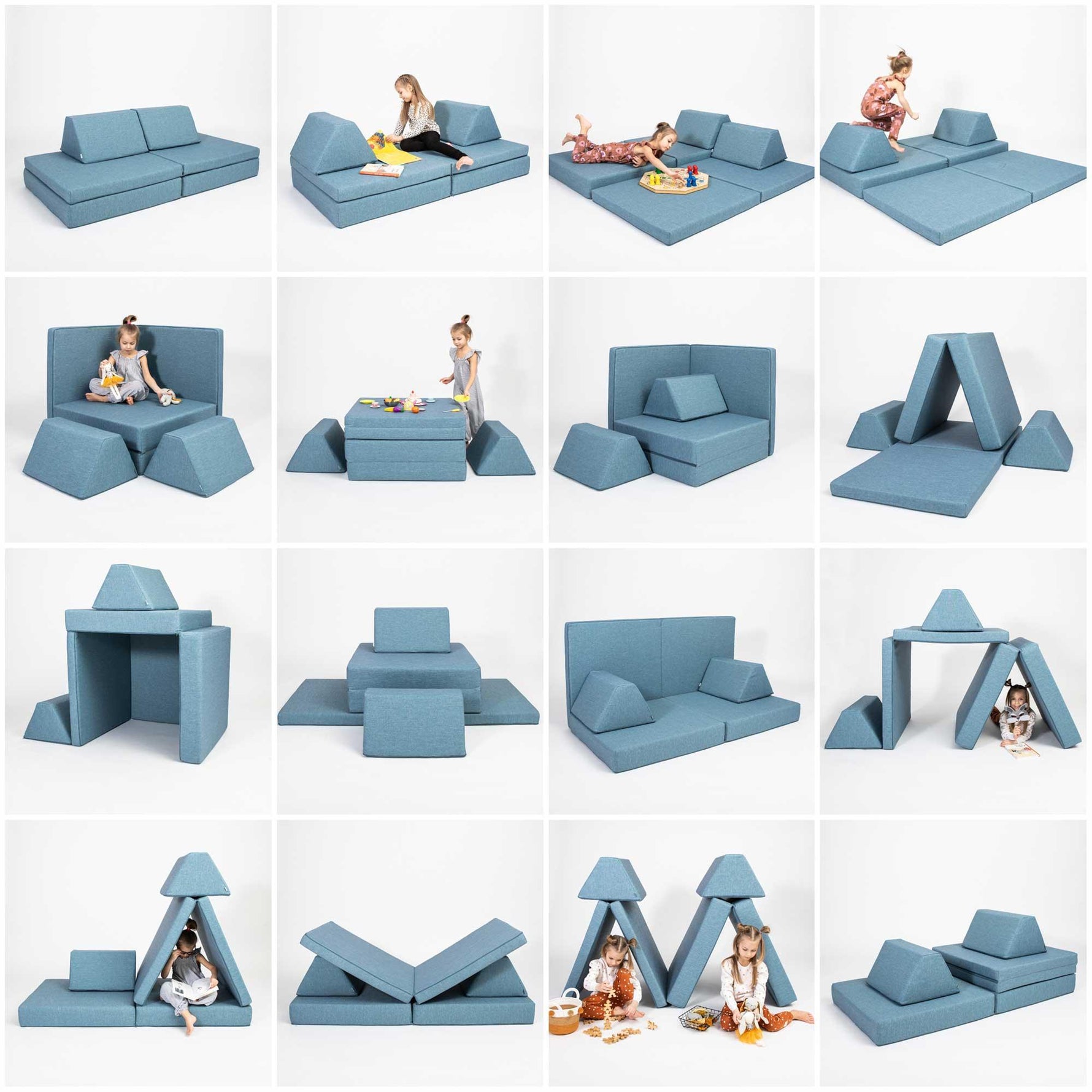 Universelles Kindersofa von monboxy in Türkis - Kletterling – einfach Kind sein