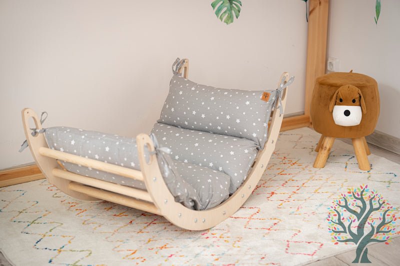 Holzwippe / Kletterbogen (M) mit Premium Auflage - Ideal für Kinder ab 1 Jahr - Förderung von Motorik und Fantasie - Kletterling – einfach Kind sein